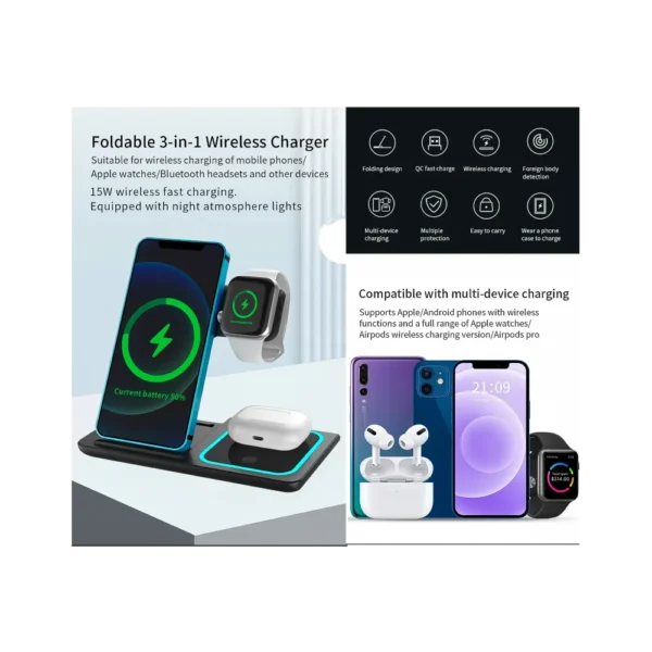 Cargador Inalámbrico Magnético 3en1 15w