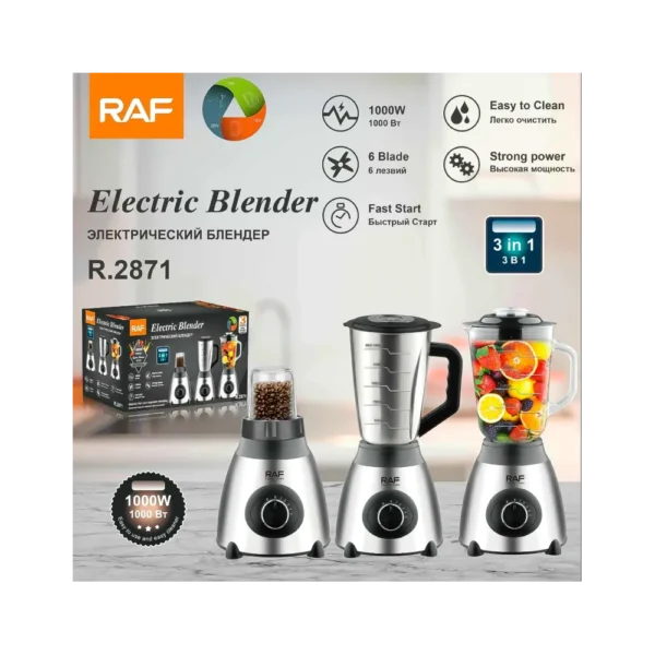 Licuadora 3 en 1 Vidrio 1.5L R.2871 RAF