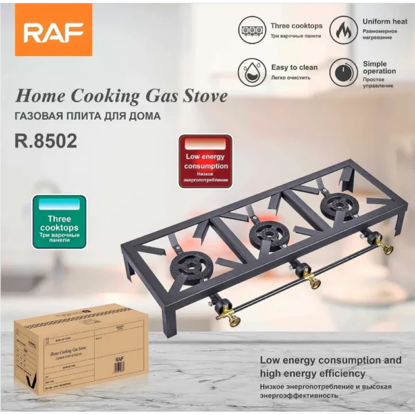 Cocina a Gas Portátil 3 Fogones R.8502 RAF