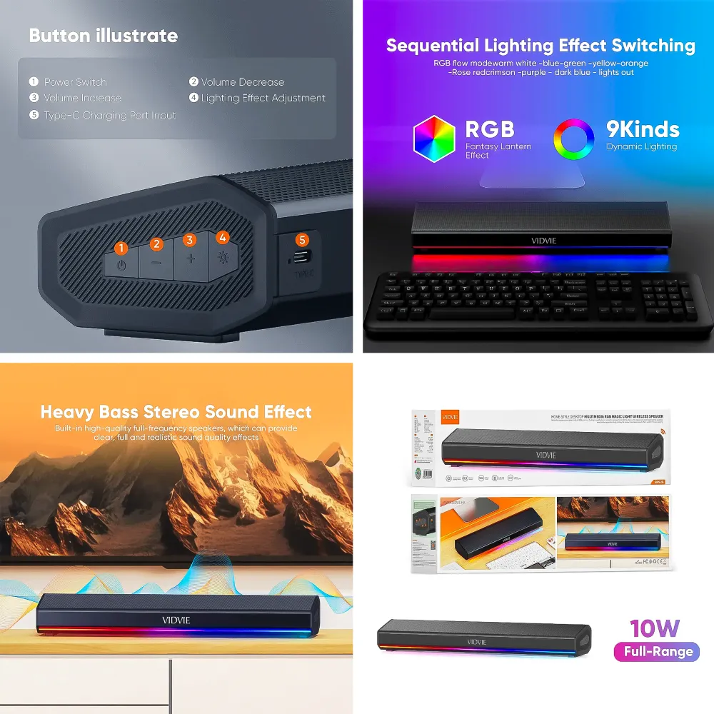 Altavoz de escritorio Parlante RGB SP928 Vidvie
