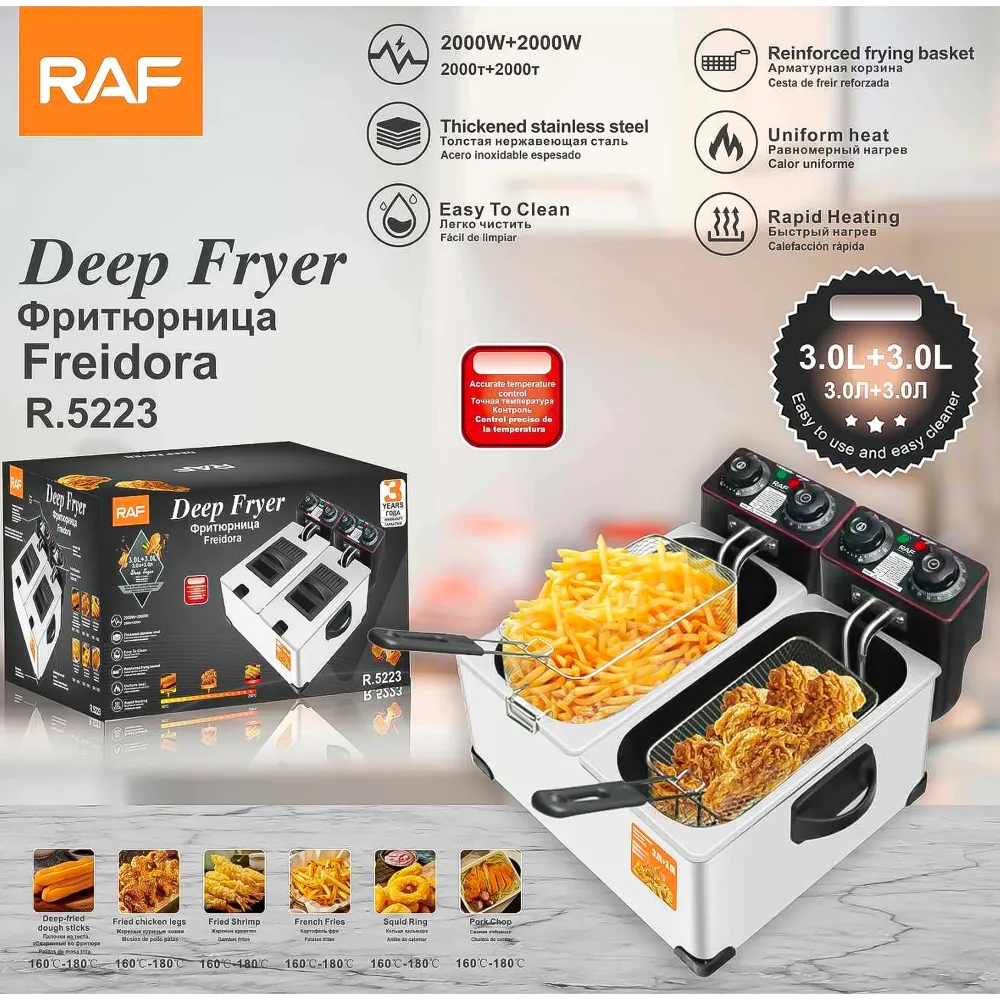 Freidora Eléctrica Doble 3L 2000w R.5223 RAF