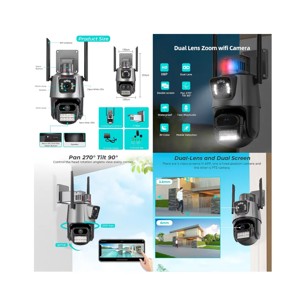 Cámara de Vigilancia Wifi 9MP 3 Lentes ICSee