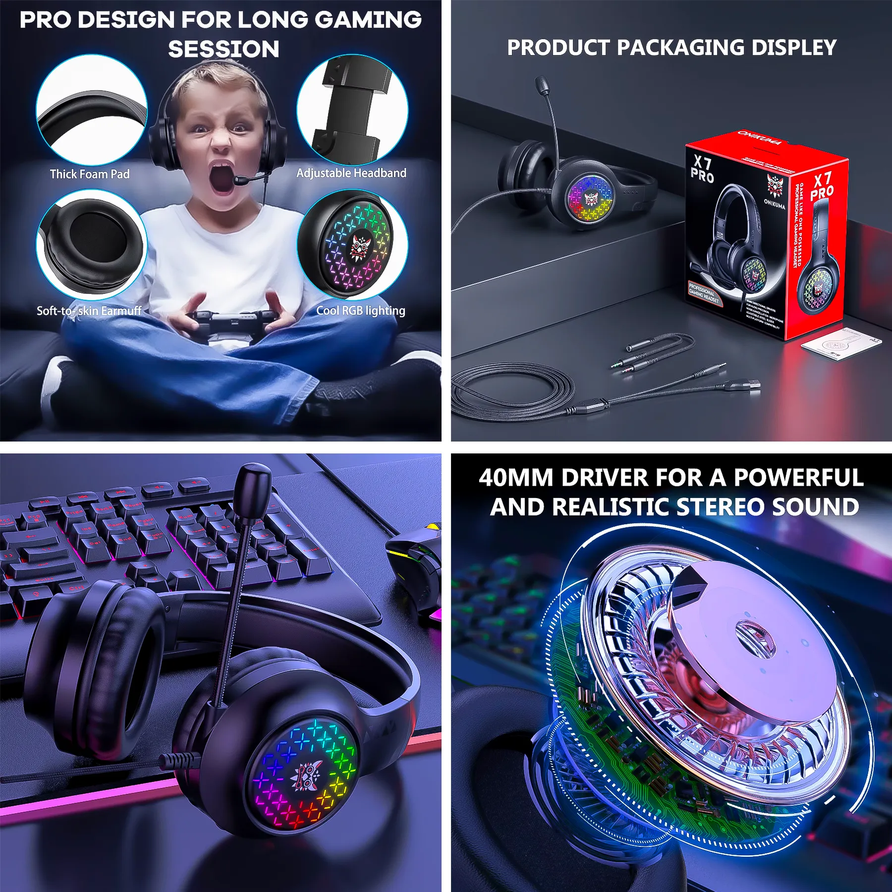 Audífonos Gamer RGB Onikuma X7 Pro