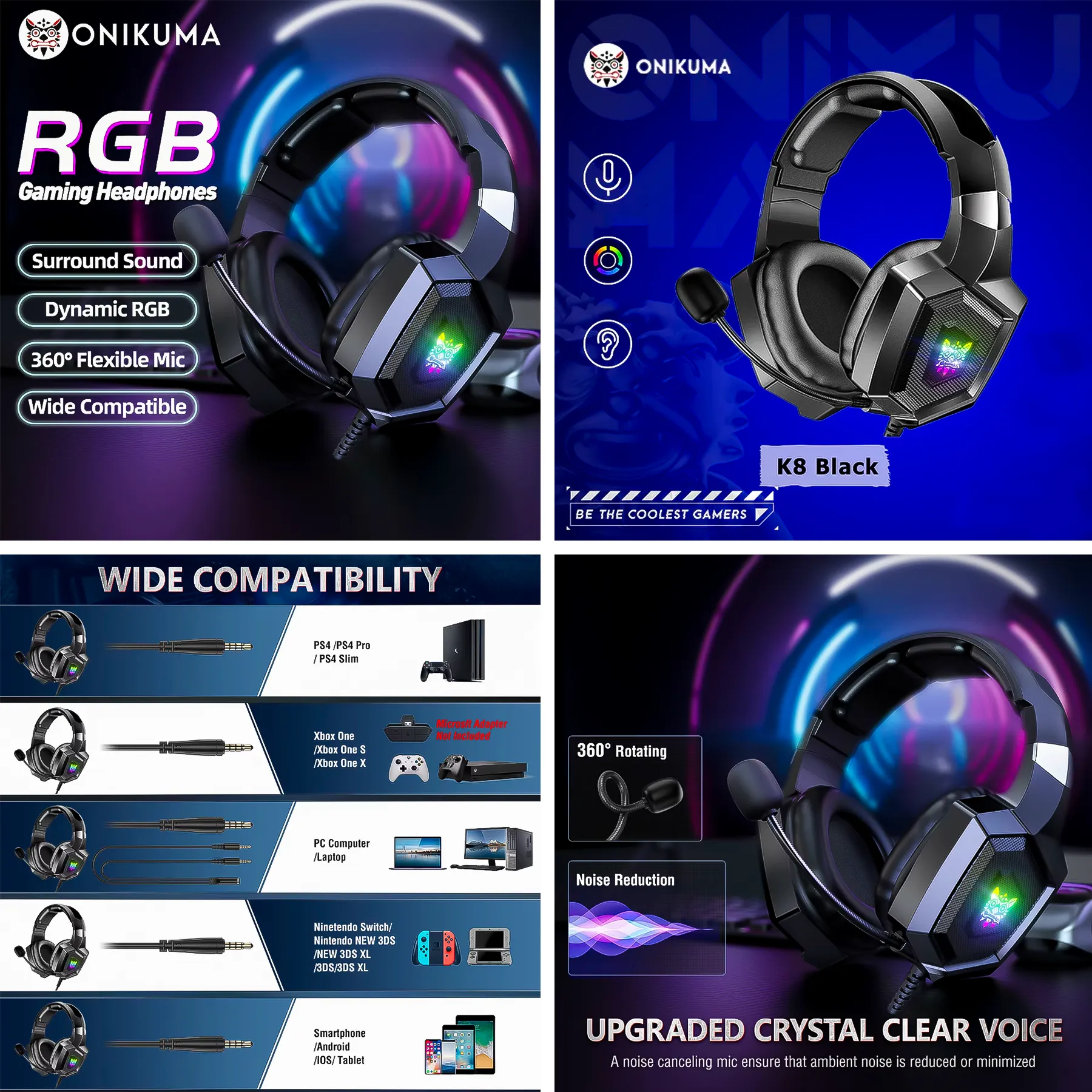 Audífonos Gamer RGB Onikuma K8