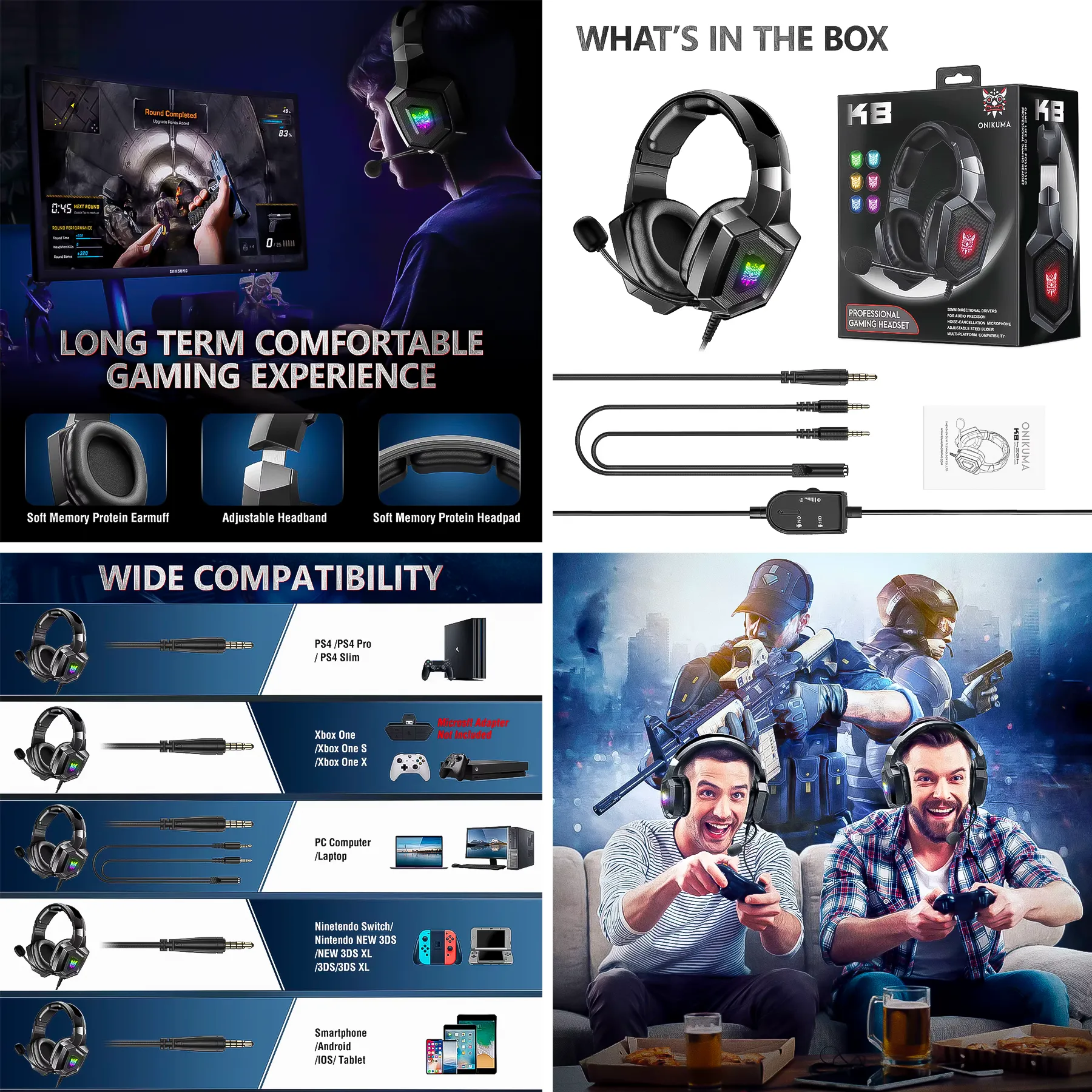 Audífonos Gamer RGB Onikuma K8