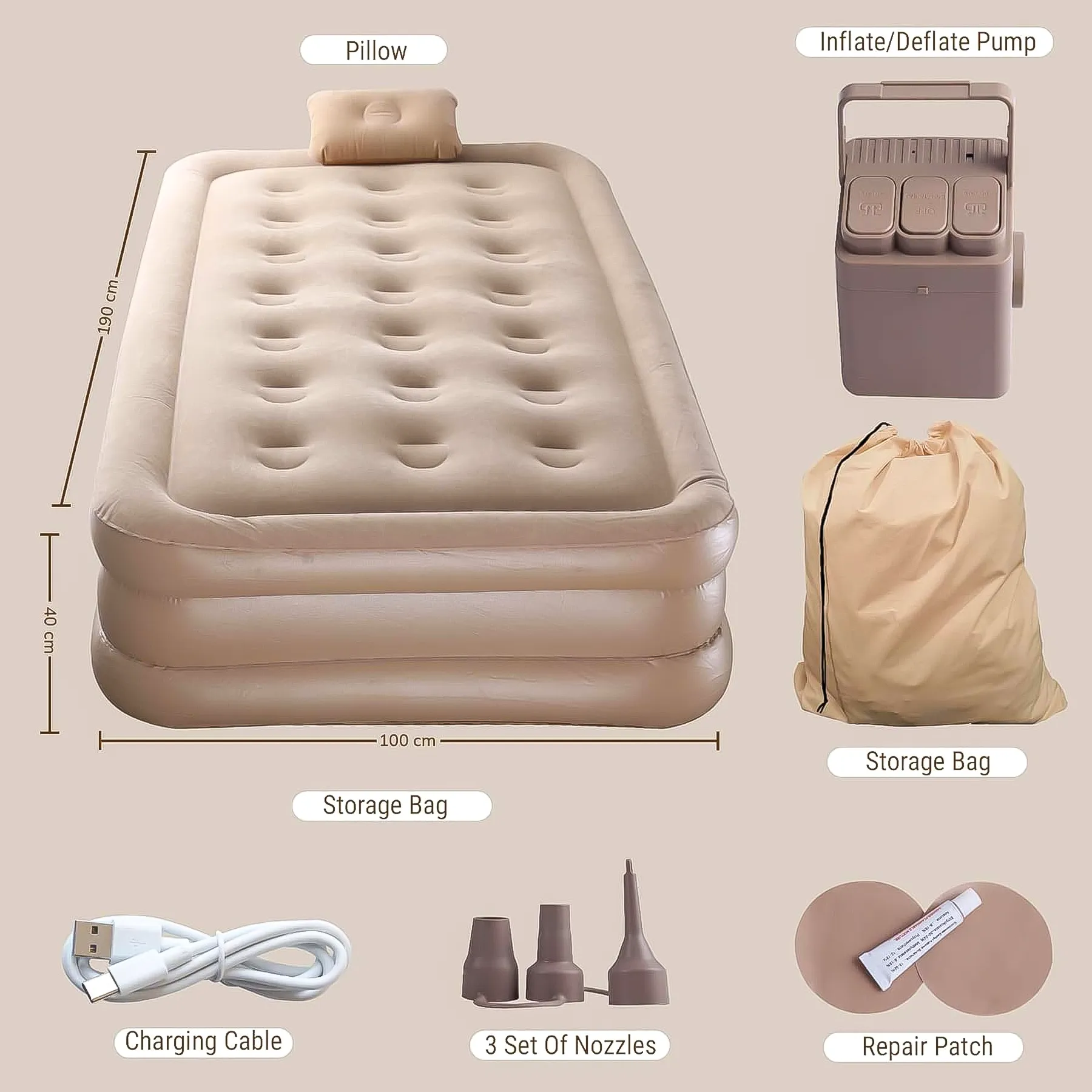 Colchón Inflable con Inflador 1 Plaza