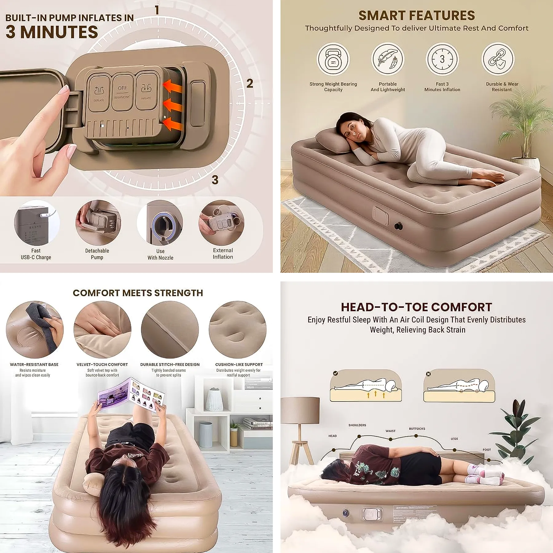 Colchón Inflable con Inflador 1 Plaza