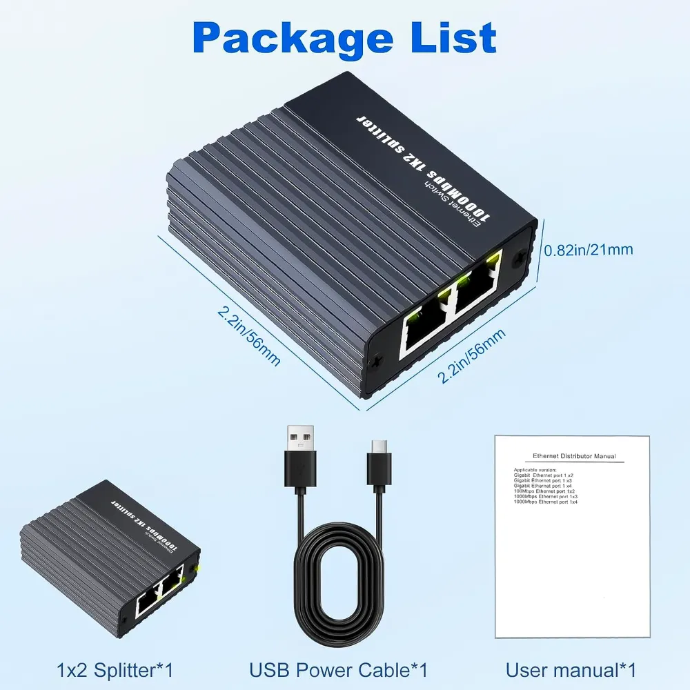 Splitter Divisor de Red RJ45 1X2 1000mbps