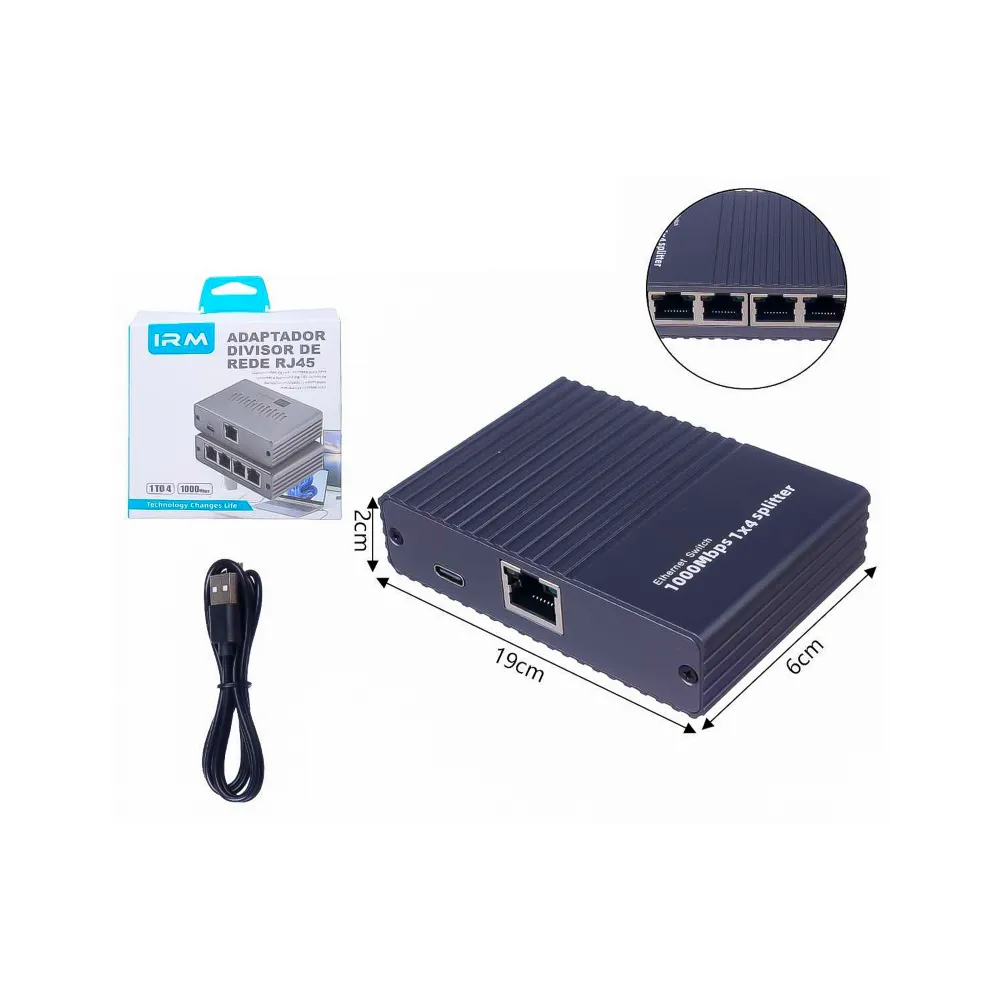 Splitter Divisor de Red RJ45 1X4 1000mbps