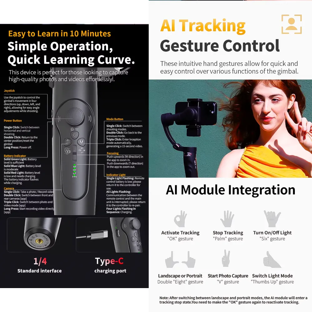 Estabilizador Gimbal 3 Ejes AI Facial B2