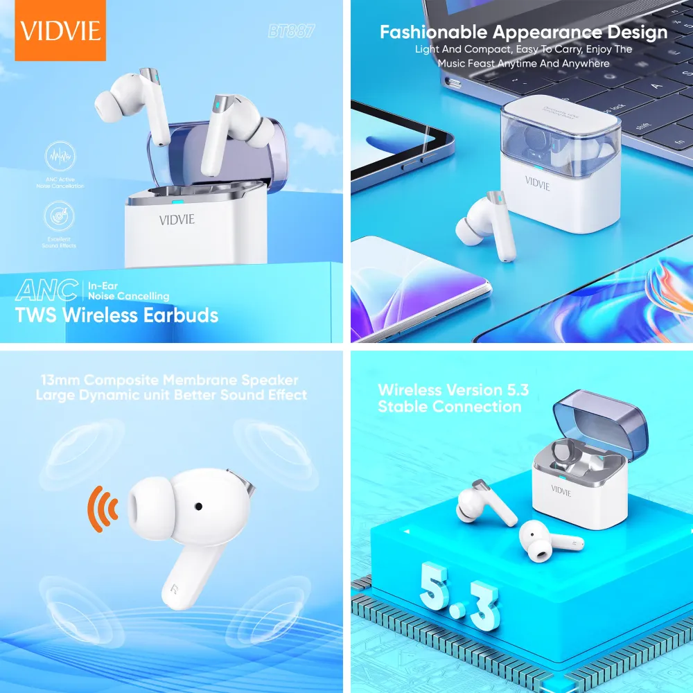 Audífonos Bluetooth V5.3 ANC BT887 Vidvie