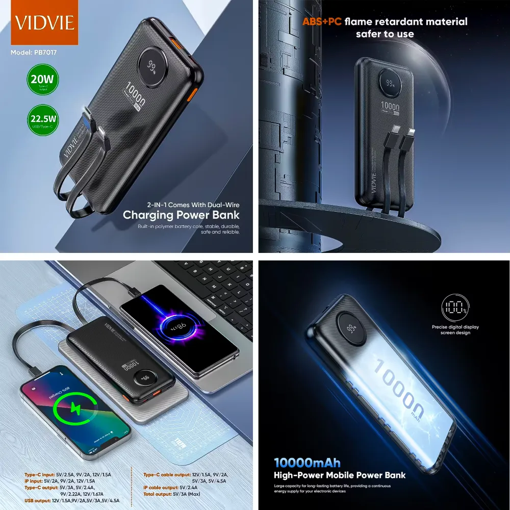 Batería Portátil Carga Dual 10000mah PB7017 Vidvie