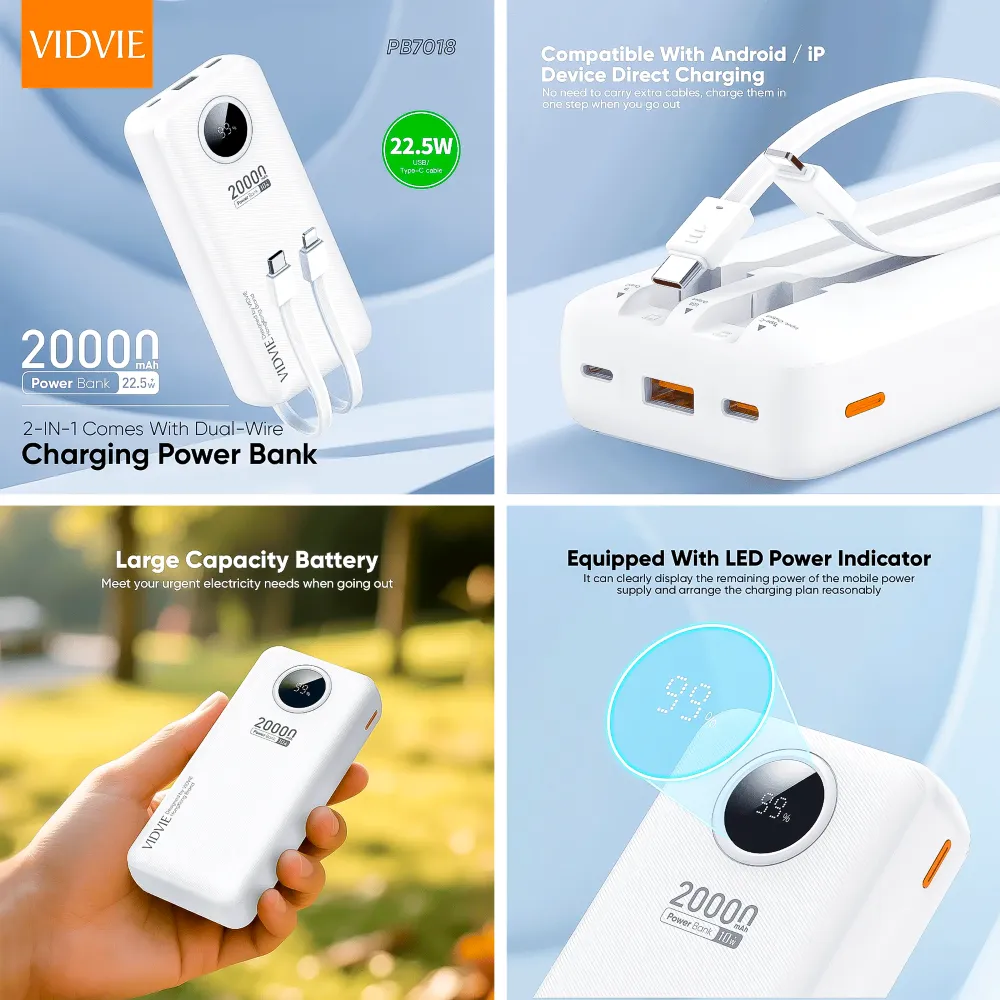 Batería Portátil Carga Dual 20000mah PB7018 Vidvie