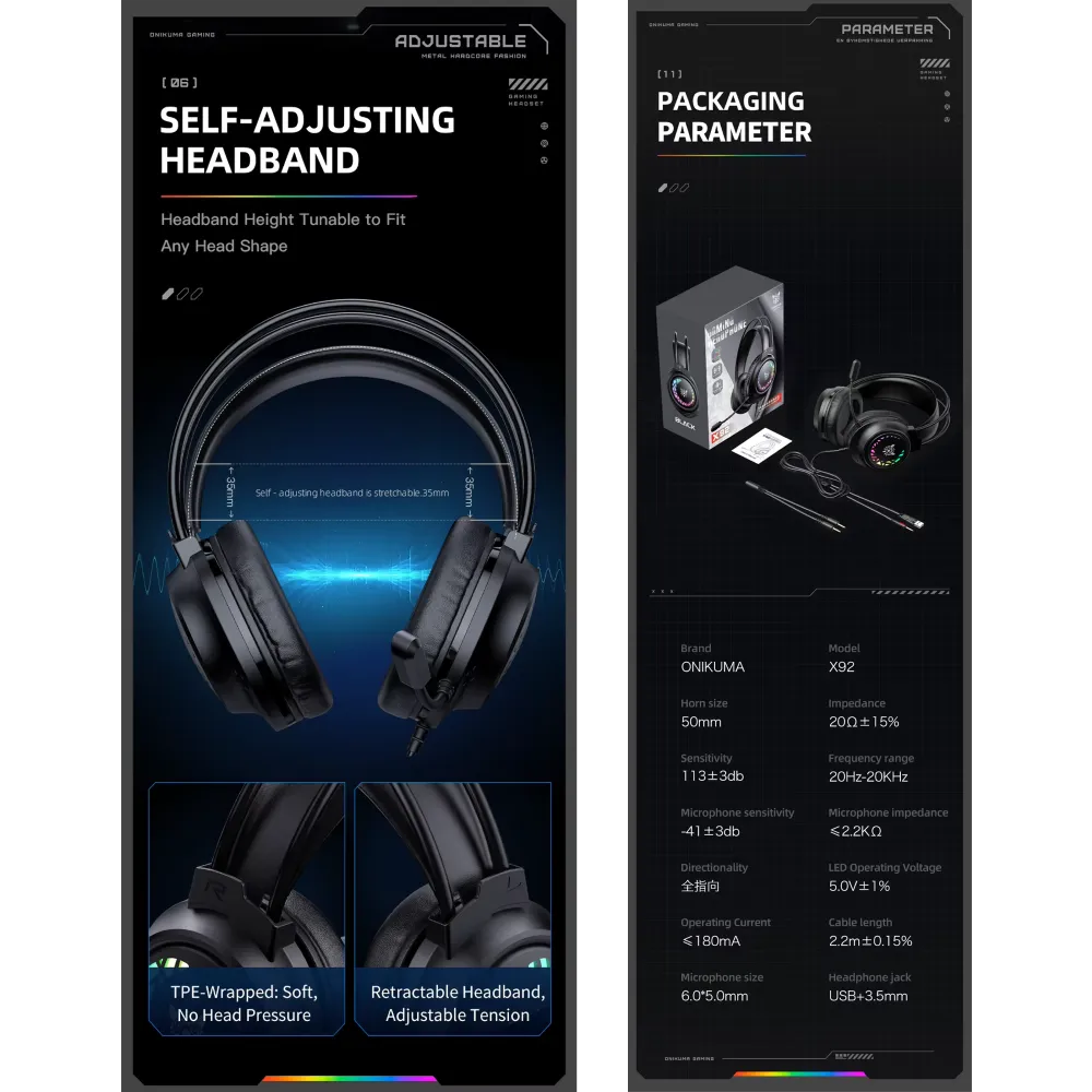 Auriculares Gamer Hi Fi X92 Onikuma