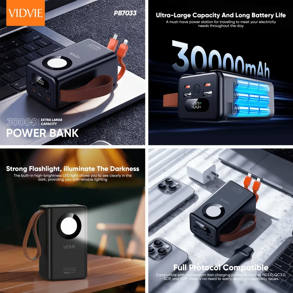 Cargador Portátil 30000mah PB7033 Vidvie