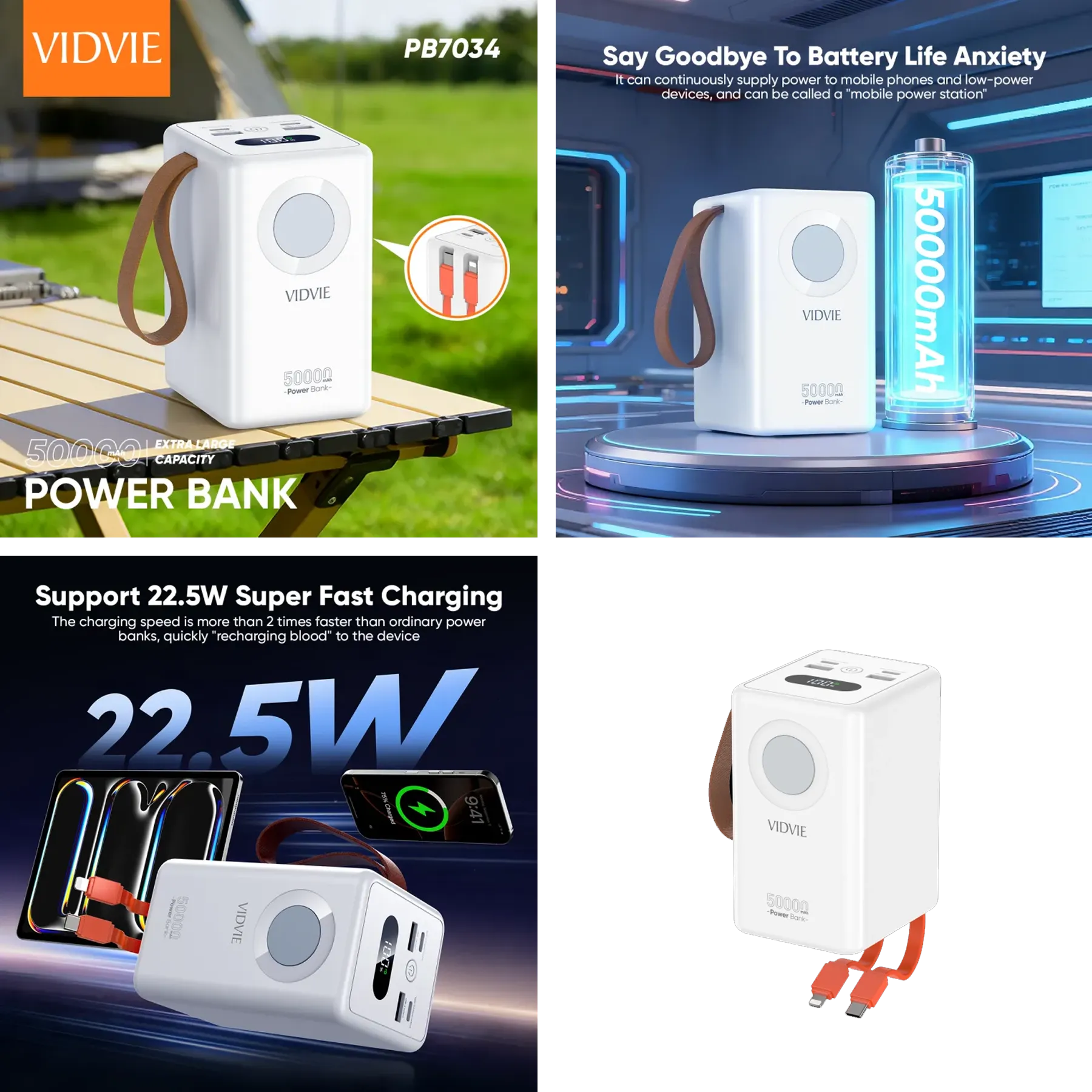 Cargador portátil de 50000mAh 22,5W PB7034 VIDVIE