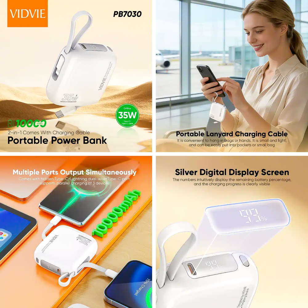 Power Bank Portátil 10000mah PB7030 Vidvie