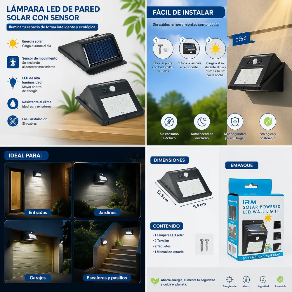 Lámpara de Pared Led Solar Sensor de Movimiento 5W 1 05929 02