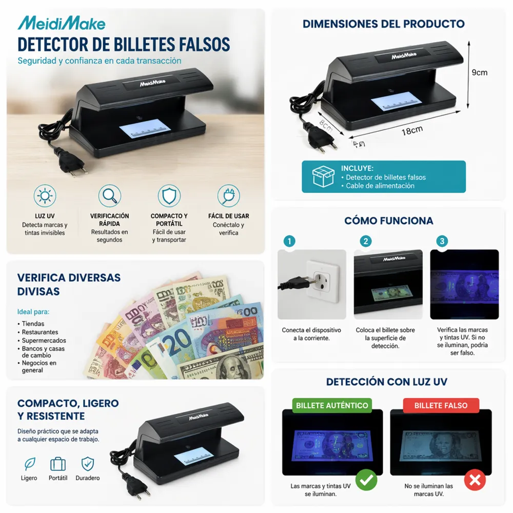 Lector de Billetes Falsos Ultravioleta AD-318 1 06796 02