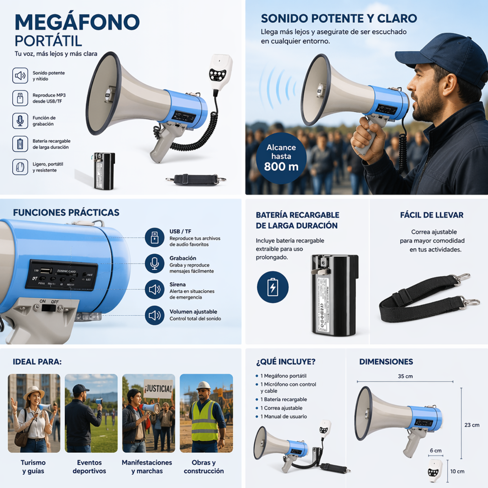 Megáfono Portátil Altavoz 50W M2501 1 13833 00