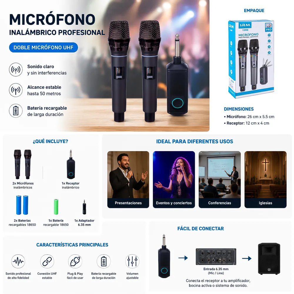 Micrófonos Inalámbricos Kit 2 Mic Receptor Universal 2 13998 01