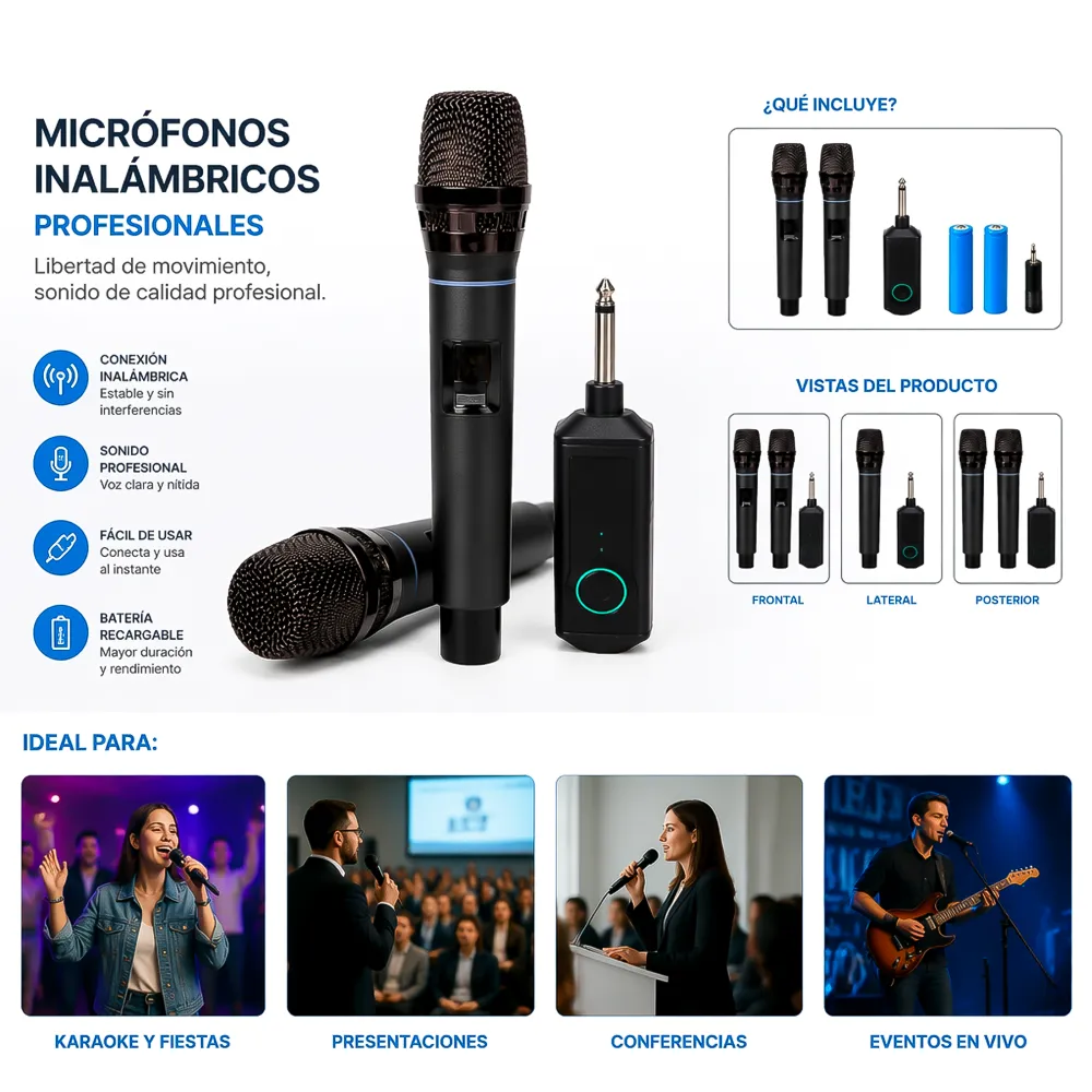 Micrófonos Inalámbricos Kit 2 Mic Receptor Universal 1 13998 02