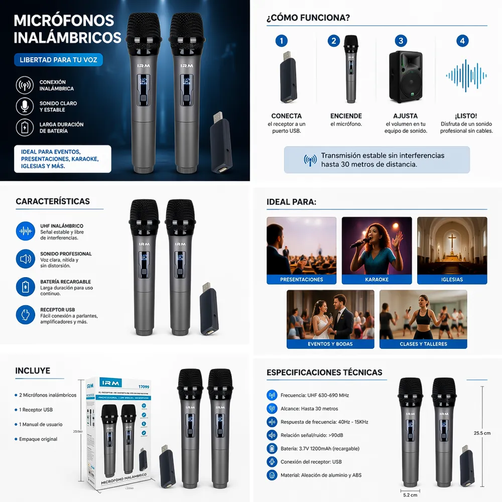 Micrófonos Inalámbricos Kit 2 Mic Recargable IRM 2 13999 01