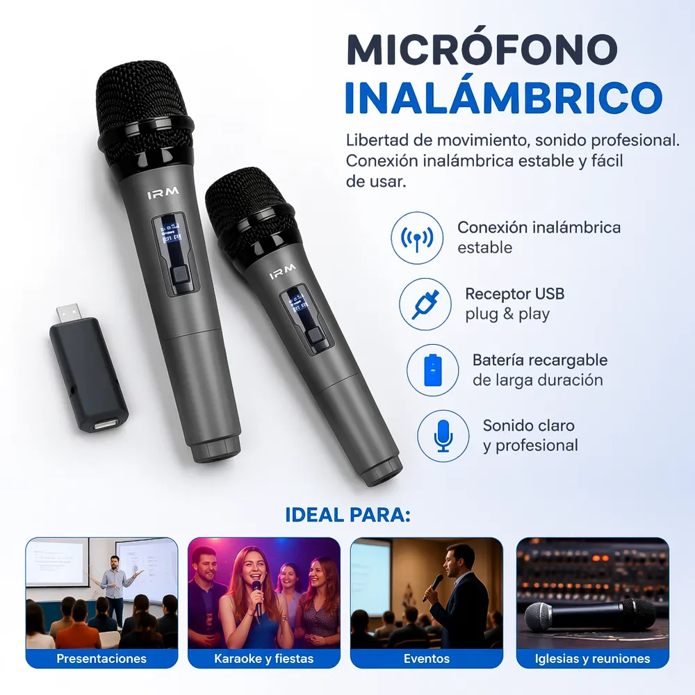 Micrófonos Inalámbricos Kit 2 Mic Recargable IRM 1 13999 02