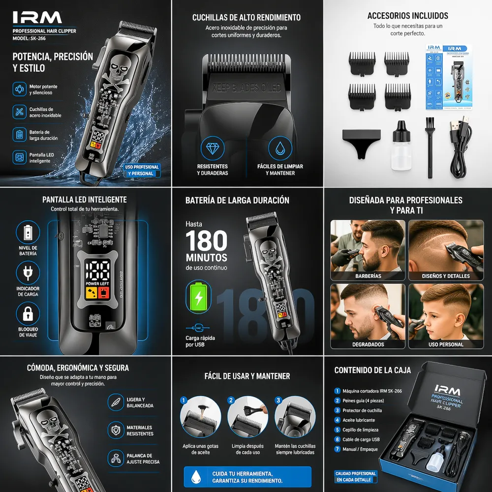 Máquina de Cortar Cabello Inalámbrica SK-266 IRM 2 14004 01