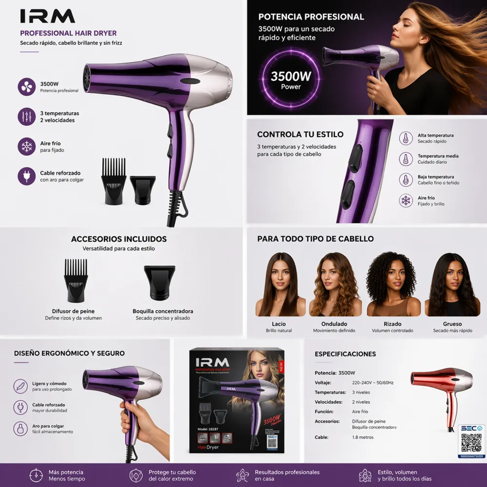 Secador de Pelo 2 Velocidades 3500w Sk-3608 1 14015 01
