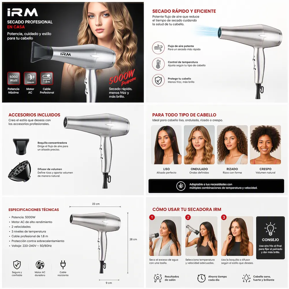 Secador de Pelo Profesional 5000w SK-3606