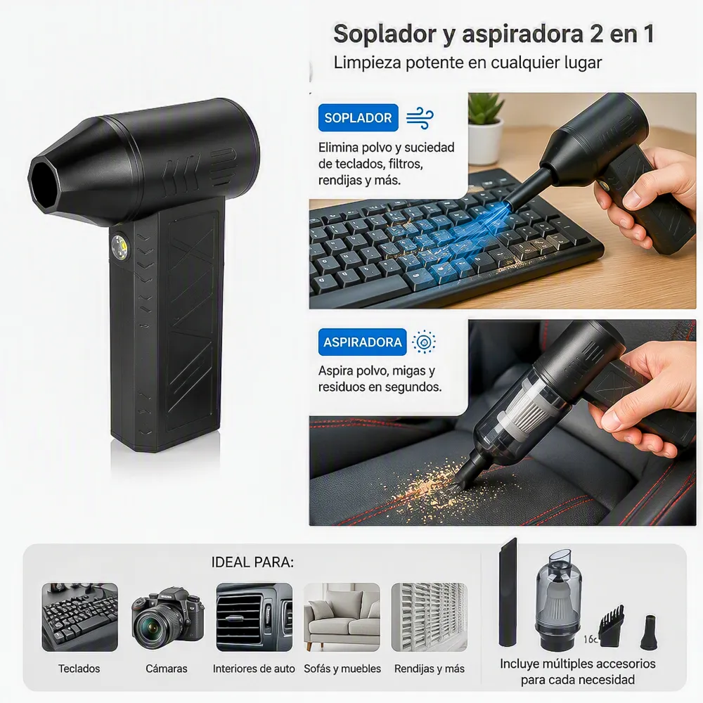 Mini Soplador de Aire Aspiradora Inalambrico 2 en 1