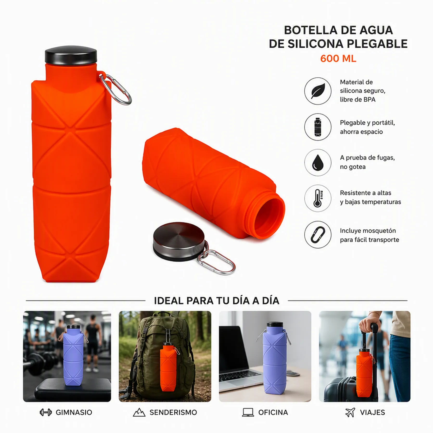 Botella de Agua Plegable Silicona 700ml Origami 1 14078 02