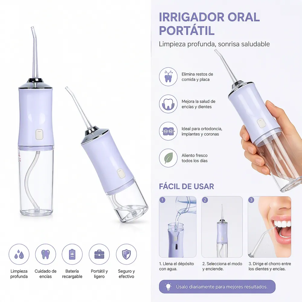 Irrigador Dental Portátil 4 Boquillas