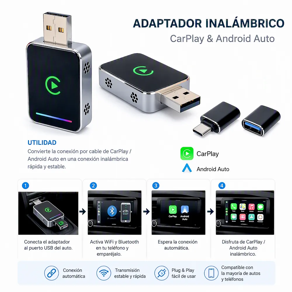 Adaptador Inalámbrico CarPlay Android Auto Q1JS