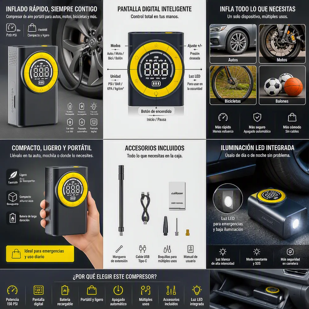 Compresor de Aire Mini Portátil T2198 Carsun 2 14138 01