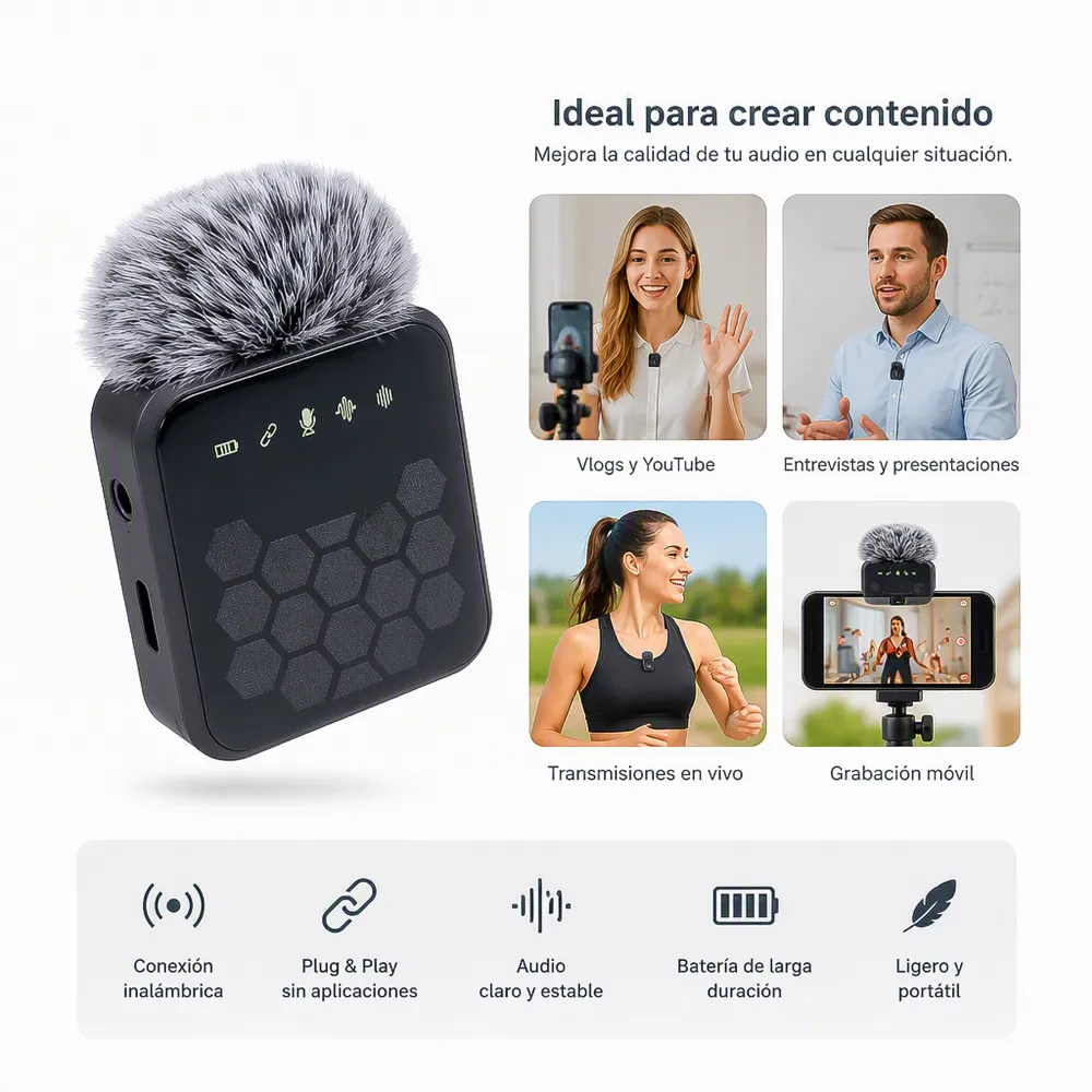 Micrófono Lavalier Inalámbrico 4 en 1 QY66 1 14241 02