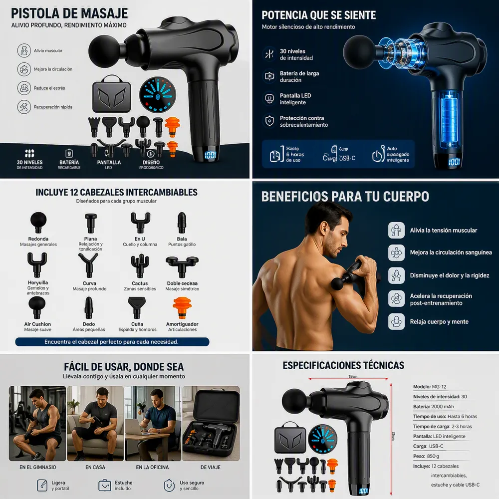 Pistola de Masaje Muscular por Percusión Y12 2 14252 01
