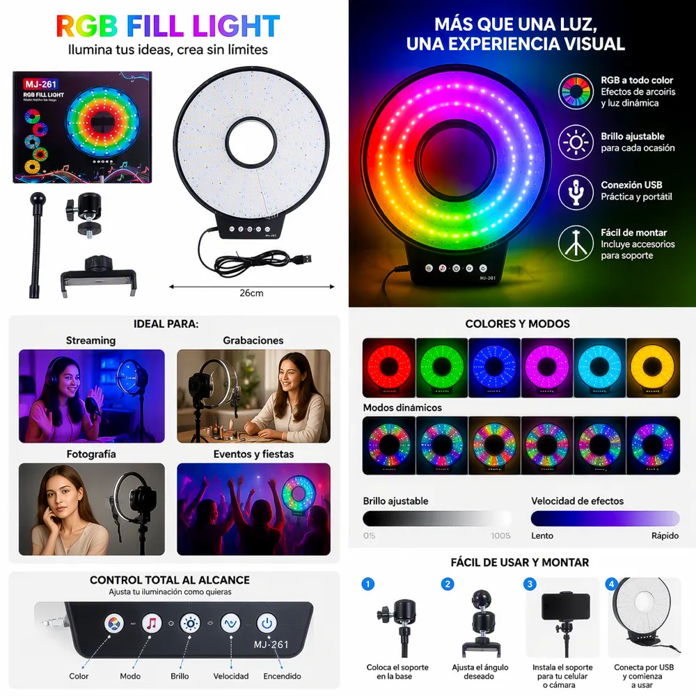 Aro de Luz LED RGB 26CM MJ-261 2 14314 01