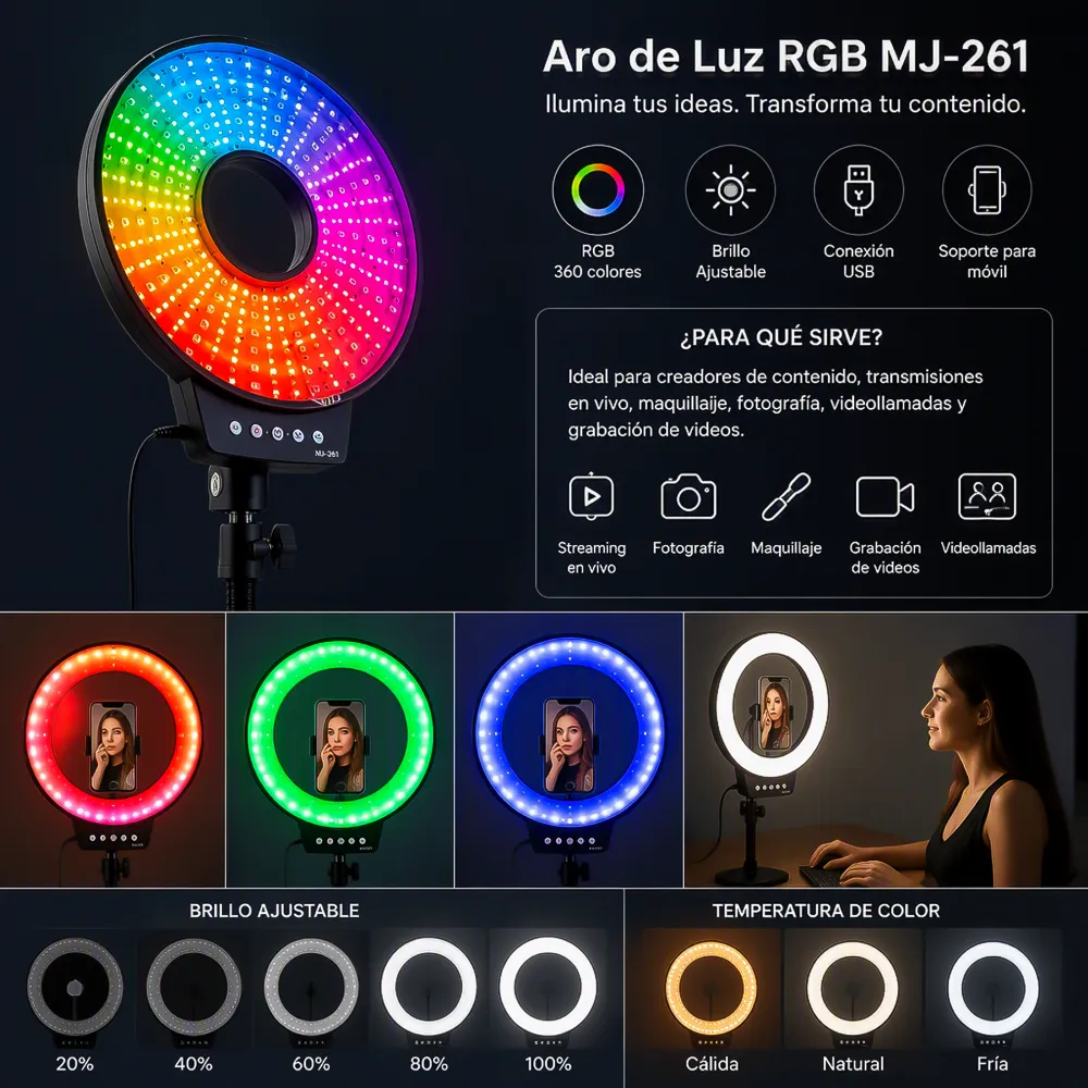 Aro de Luz LED RGB 26CM MJ-261 1 14314 02