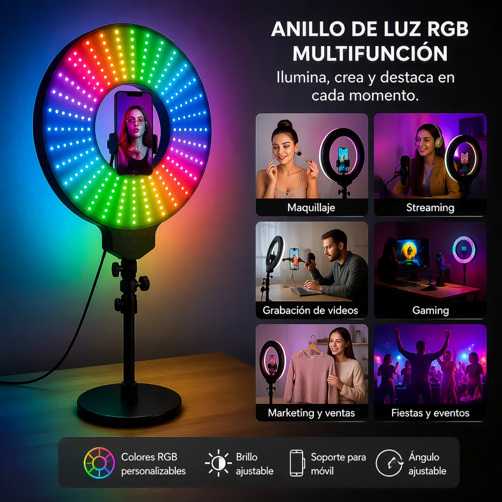 Aro de Luz LED RGB Rítmico 45 cm MJ-451