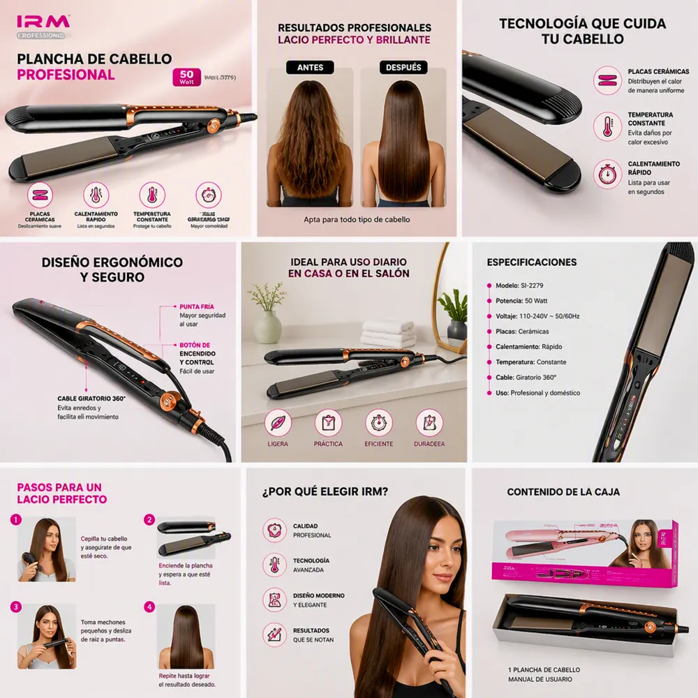 Plancha Alisadora y de Cabello 2 en 1 W-521 IRM