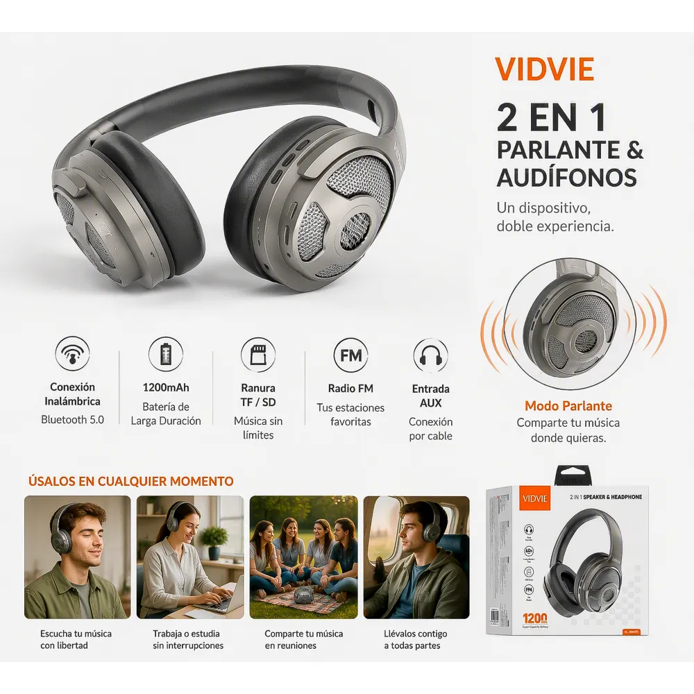 Audífonos Inalámbricos 2 en 1 XLBBH01 Vidvie