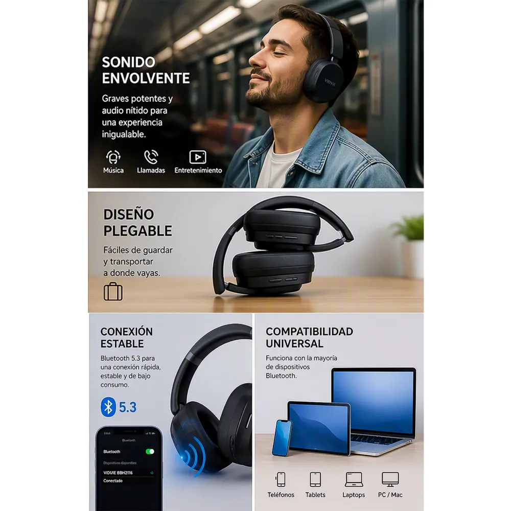 Audífonos Inalámbricos Over Ear BBH2116 Vidvie