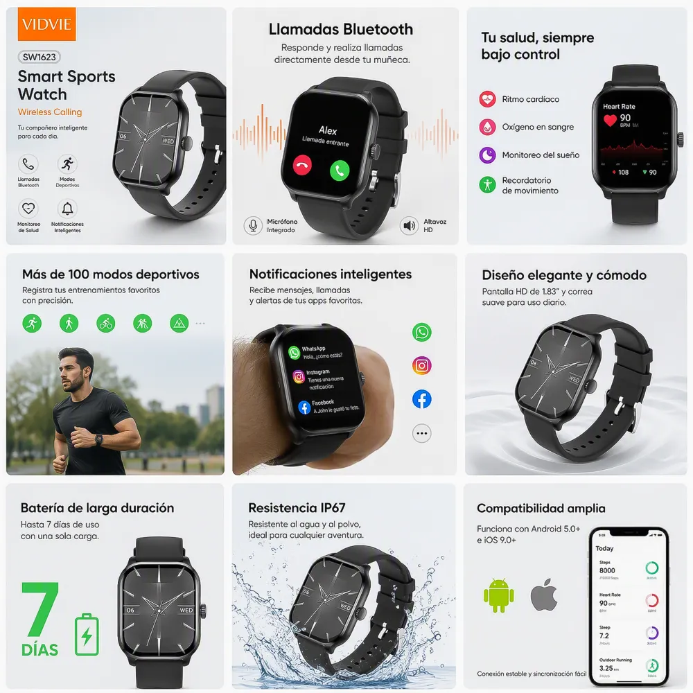 Reloj Smart Watch Deportivo SW1623 Vidvie